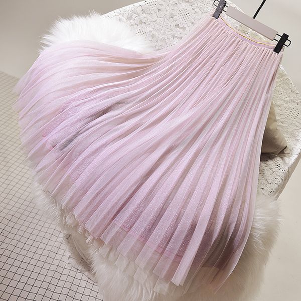 

2021 new autumn high waist two layer summer long skirts boho women mesh jupe white pink skirt saia ww0m, Black