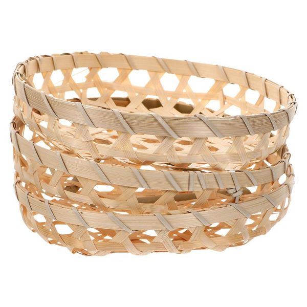 

3pcs round serving basket household kitchen hand woven serving bamboo basket