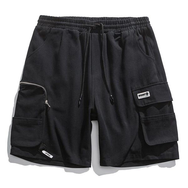 

men's shorts summer multi-pocket men drawstring cargo trousers fashion street cotton short pants bottoms male plus size, White;black