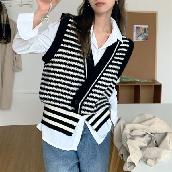 

women's sweaters female striped cardigan, short school sweater with soft mesh for students 66hw, White;black