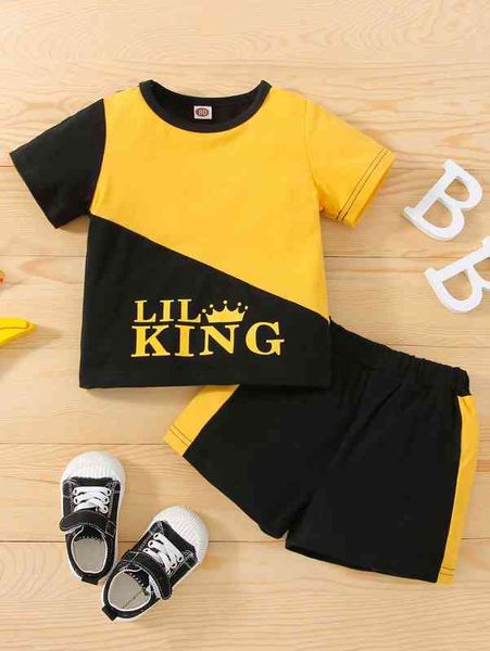 

baby letter graphic color block tee & shorts she, White