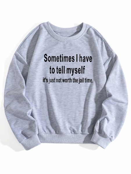 

plus slogan print drop shoulder sweatshirt k0aw#, Black
