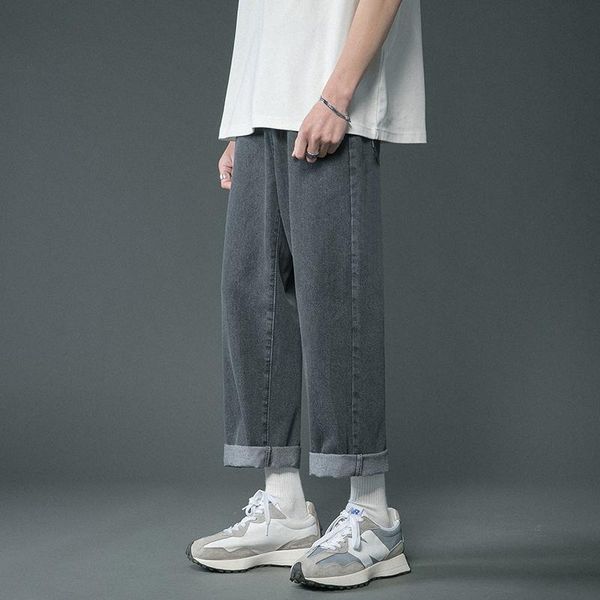 

men's jeans men summer korean man loose denim trousers streetwear male casual pants solid color, Blue