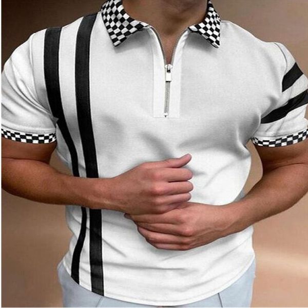 

Men's zipper short sve polo shirt, casual T-shirt with famous brand , fashion, summer top, 2022, White;black