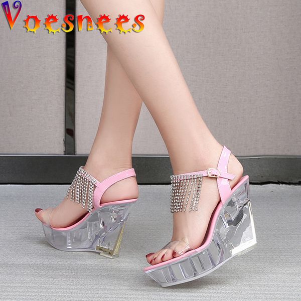 

2021 new women's fashionable parade, high-heeled slippers, glass shoes, -inch water wee. pobz, Black