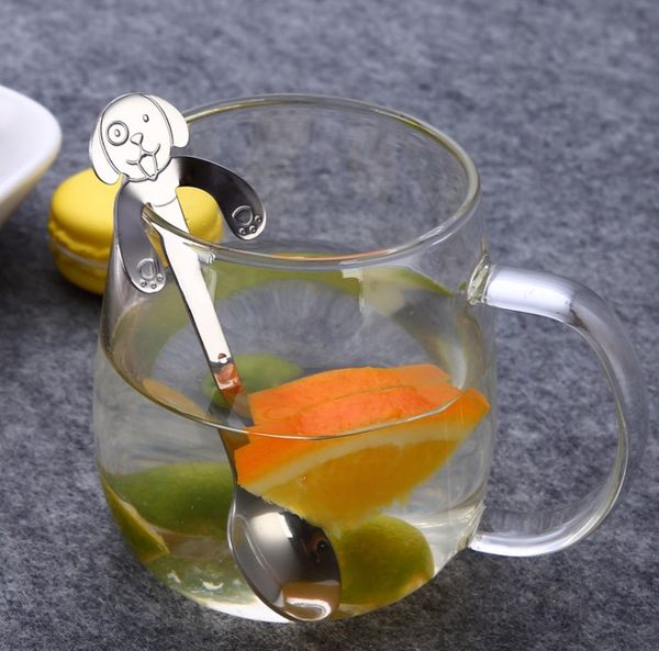 

304 stainless steel cartoon dog spoons creative ice cream dessert cute dog coffee tea spoon mug hanging spoon
