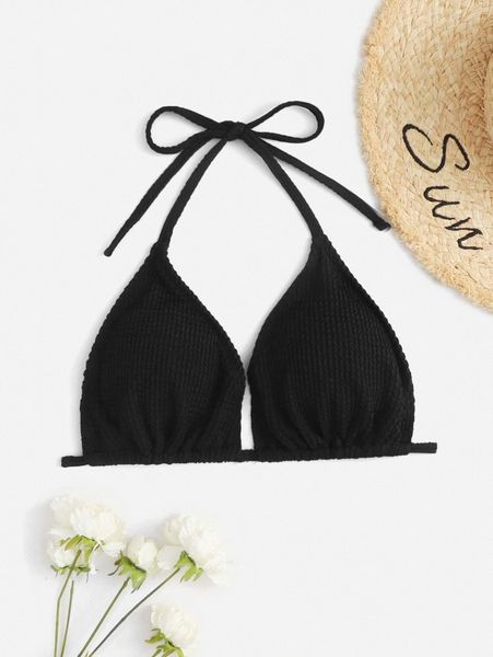 

plus plain textured bikini k8qs#, Black