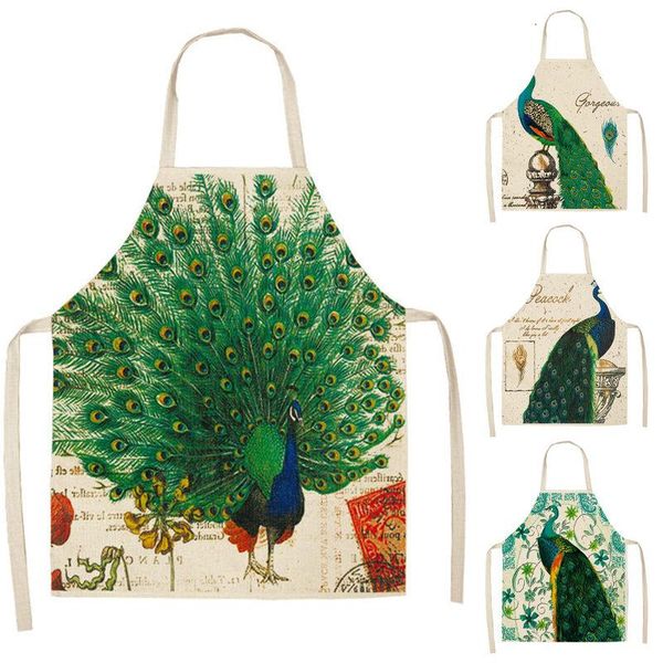 

aprons peacock and plant pattern apron baking accessories for women kitchen cooking