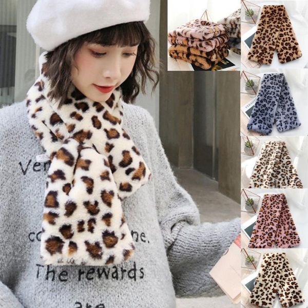 

cycling caps & masks winter thicken plush leopard scarf female faux fur warm false collar animal pattern cross neck guard snood, Black