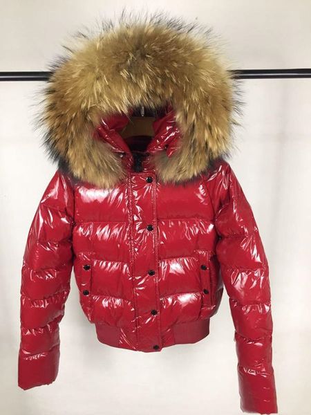 

new fashion womens fur nylon down jacket designer lady warm hooded snap button zip closure outwear women parka winter coat, Black