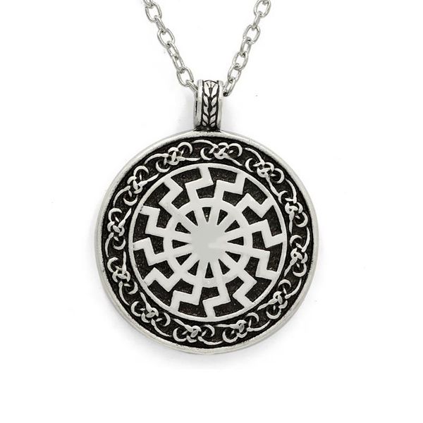 

chains classic norse mythology viking knot rune symbol round metal pendant religious belief amulet necklace, Silver