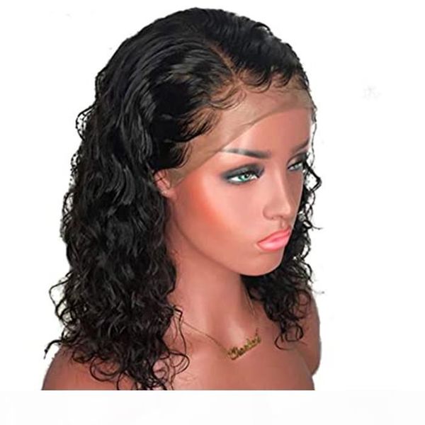 

150% density hd lace wig natural hairline short bob curly human hair lace front wigs with baby hair, Black;brown
