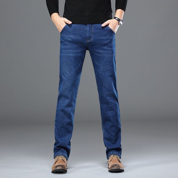 

2021 new fleece men's business straight veet trousers regular elastic warm 019p, Blue