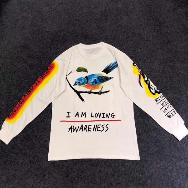 

new 2021 ss latest hiphop version west bird skull printed men long sleeve shirts tees cotton fashion streetwear 4 foth by38, White;black