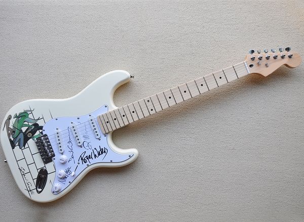 

white electric guitar with special pattern,white pickguard,maple fretboard,sss pickups,can be customized