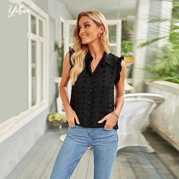 

women's blouses & shirts yikuo chiffon shirt female summer 2021 european and american solid color jacquard lotus sleeveless jacket, White