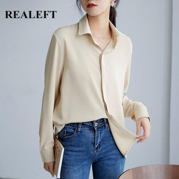 

realeft 2021 new spring autumn chiffon korean style women's shirt blouse long sleeve turn-down collar elegant blouses, White