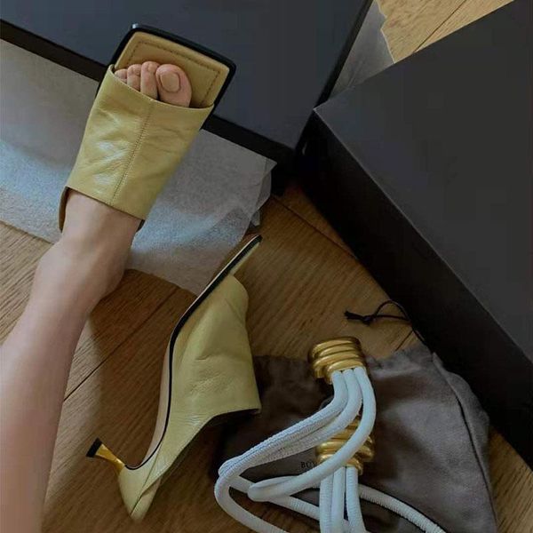 

slippers ins fashion kitten heel mules open square toe 2021 summer dress slides yellow outdoor formal shoes women sandal, Black