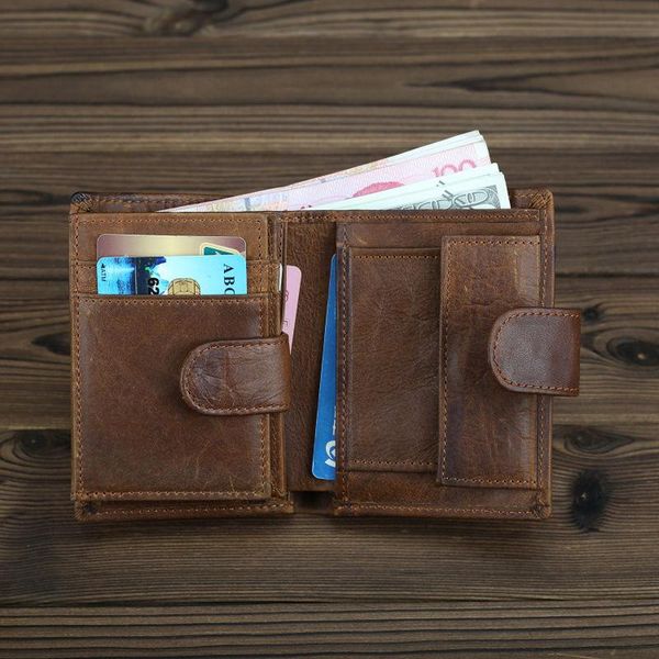 

coin purse men wallet leather with coin pocket genuine crazy horse organizer male short wallet for boys dropshipping wholesale, Red;black
