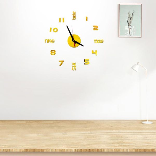

frameless diy wall clock arabic numbers adhesive modern art wall clock silent 3d acrylic sticker home decorations for living roo