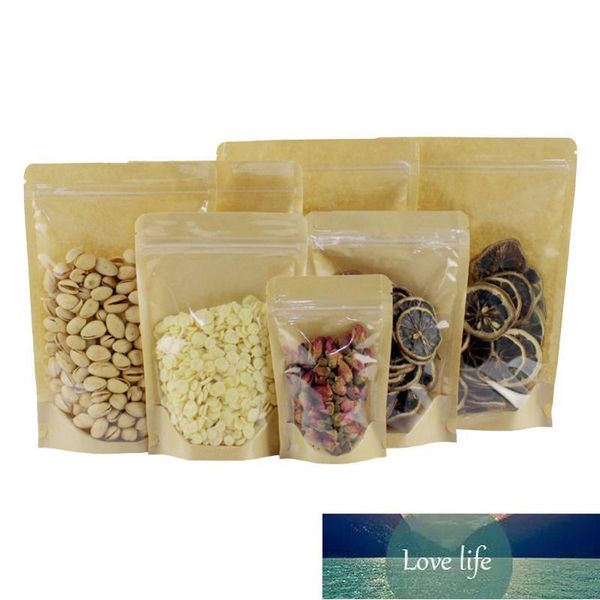 50Pcs Clear Kraft Paper Stand Up Bag Tear Notch Riutilizzabile Zipper Grip Seal Doypack Cookies Snack Storage Pouches