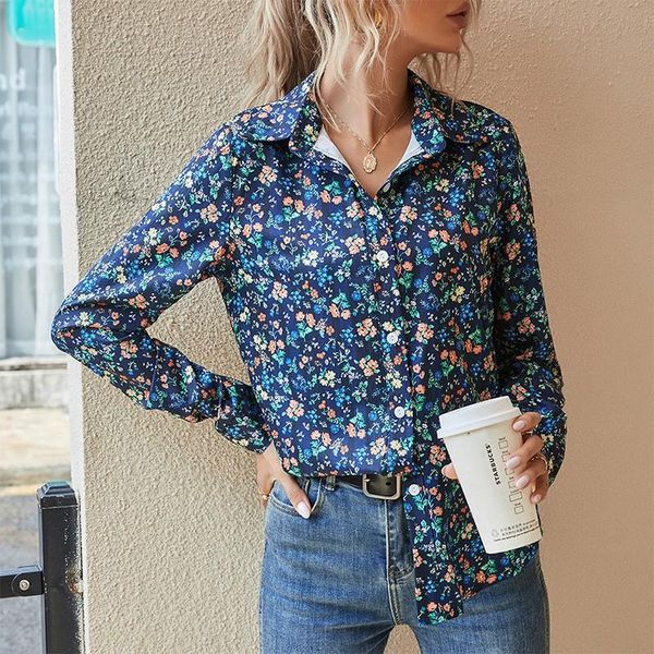

women's blouses & shirts summer print plus size women floral turn down collar single breasted shirt ladies streetwear elegant long sle, White