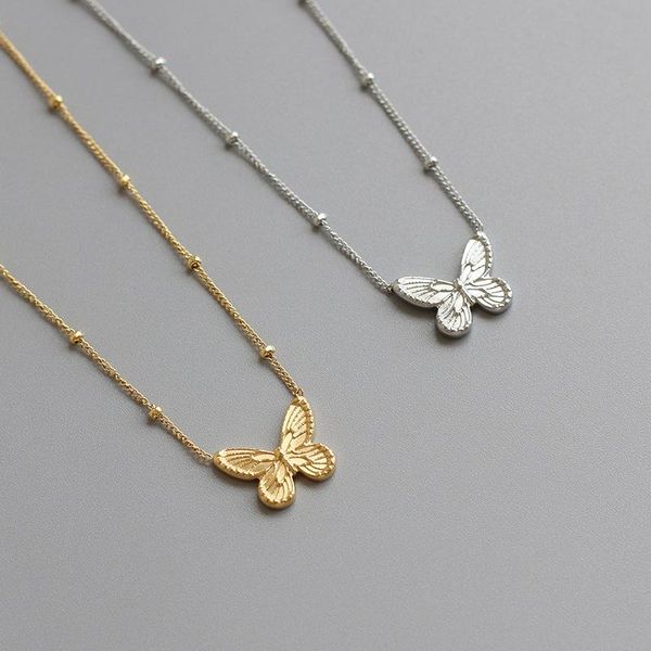

pendant necklaces stainless steel butterfly charm necklace for women beads chain mirror polished gold/sliver color clavicle, Silver