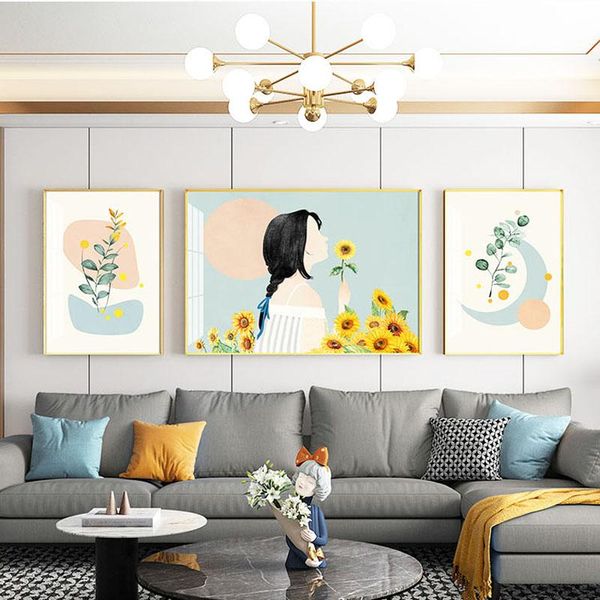 

frames modern decorative painting living room sofa background wall hanging nordic style orange mural restaurant picture fram
