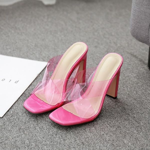 

centimeter high heel cool shoes woman single 2021 transparent coarse heel, Black