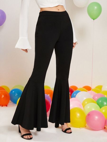 

high waist flare leg pants c8nk#, Black;white