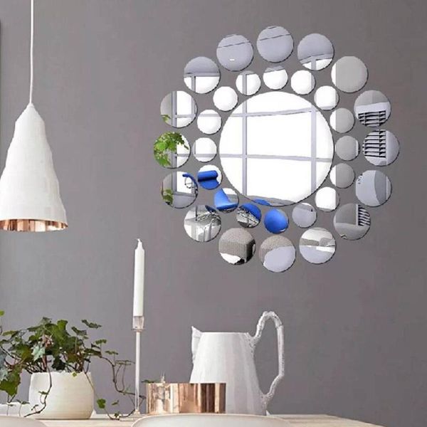 

mirrors 30 pcs round circle acrylic wall stickers removable adhesive mirror decal for room tiles sticker on aesthetic deco