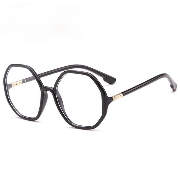

fashion sunglasses frames anti blue light glasses women octagonal polygon non degree flat mirror men's large frame optics prescription, Black