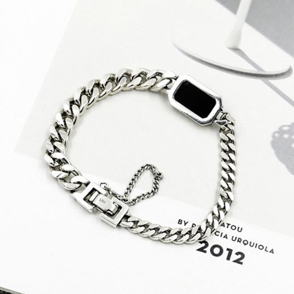 

charm bracelets retro personality design asymmetric chain bracelet exquisite black rectangular zircon women's hip hop party jewelry, Golden;silver