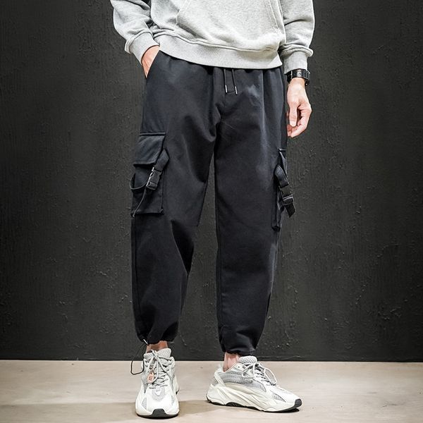 

2021 new japanese side pockets style men hip hop male tatical trousers mens joggers casual streetwear pants 15s8, Black