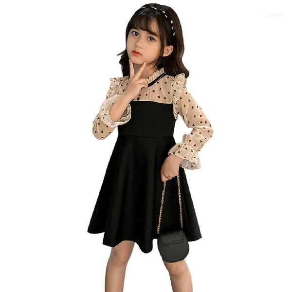 

kids dresses for girls heart pattern party dress long sleeve children teenage clothes 6 8 10 12 141, Red;yellow