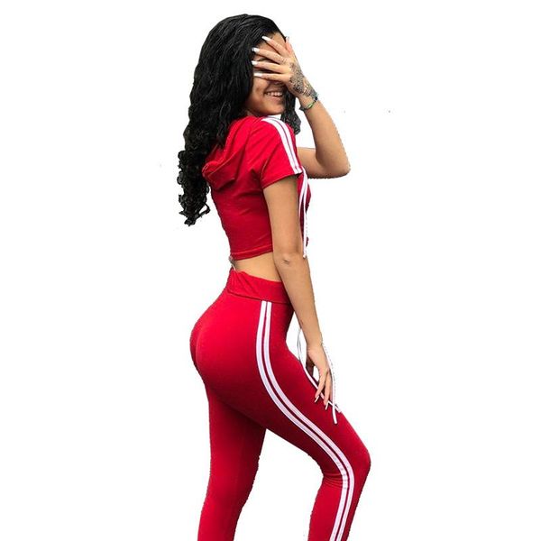 

owlprincess 2021 new style red striped women yoga set sporting clothes workout short + long leggings running gym sport suit, White;red