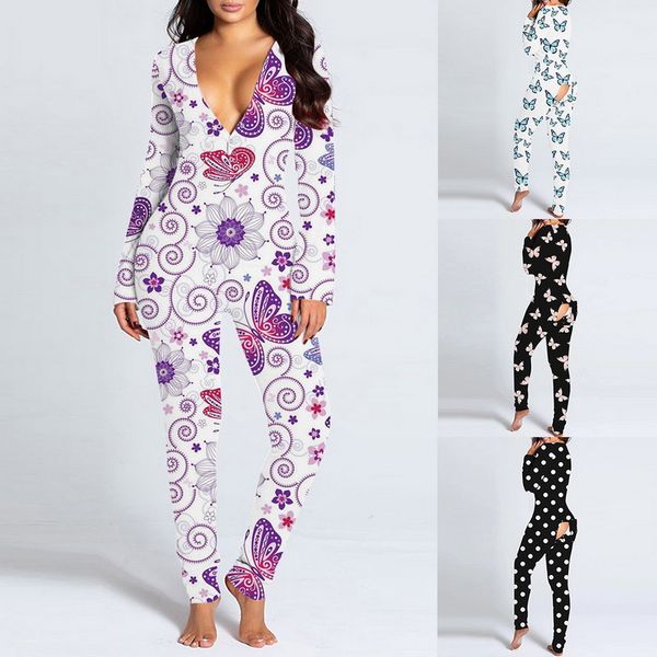 

sexyy womens pijamas onesies button-down front v-neck pajamas adults jumpsuit functional buttoned flap pyjama femme sleepwear
