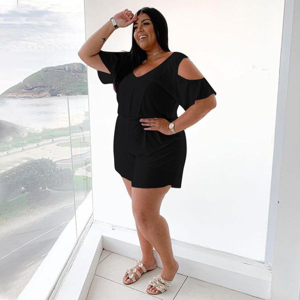 

womens solid colors plus size rompers fashion trend strapless v-neck shorts home playsuit designer summer female casual loose jumpsuits