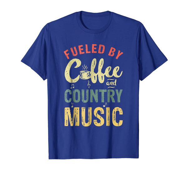 

vintage fueled by coffee and country music t shirt for men, White;black