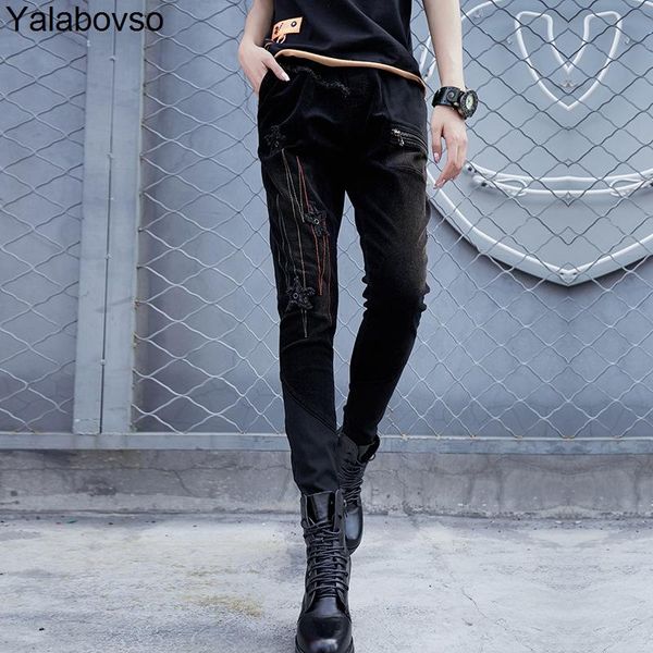 

women's jeans hip hop elastic waist denim cotton trousers casual regular patchwork printing 2021 spring for woman a110z40, Blue