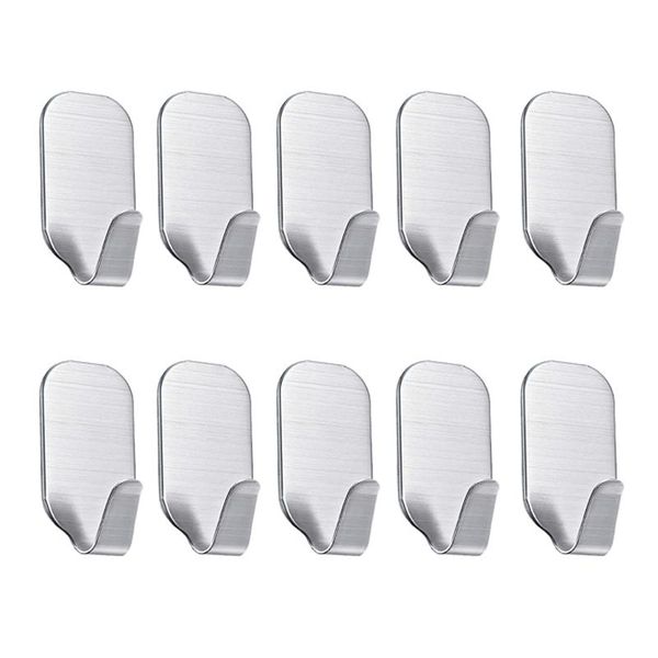 

hooks & rails a set of 10 sticky stainless steel wall brackets for bathrobes, towels, kitchen and bathroom-waterproof rustproof