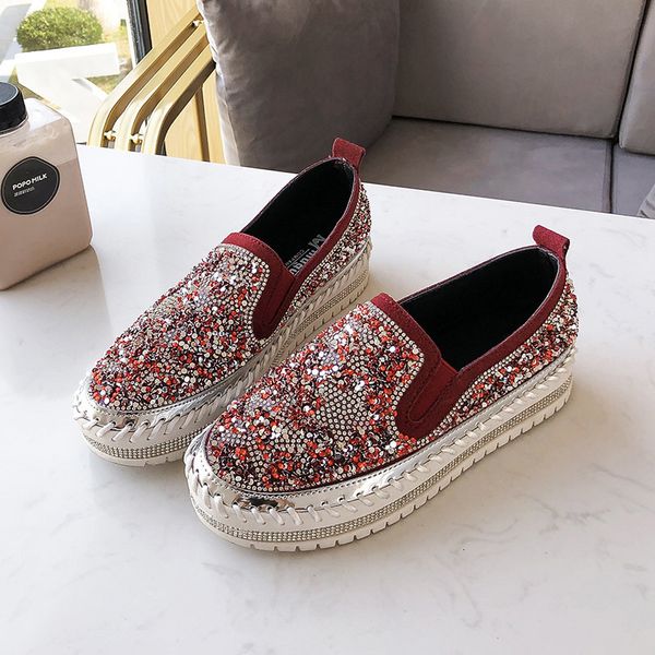 

2021 new spring slip on women flat casual round toe ladies shoes fashion crystal designer woman luxury boat 2mgs, Black