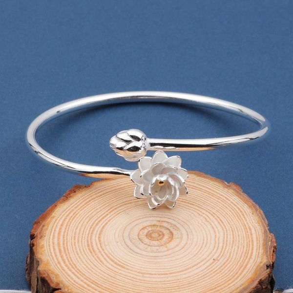 

cluster rings black thai silver wholesale 990 fine jewelry national wind lotus opening bracelet for women, Golden;silver