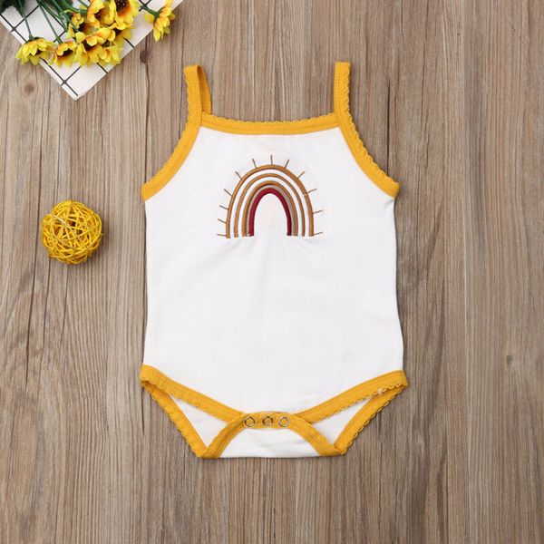 

0-24months baby girl sleeveless rianbow print rompers kid infant outfit summer newborn clothes, Blue