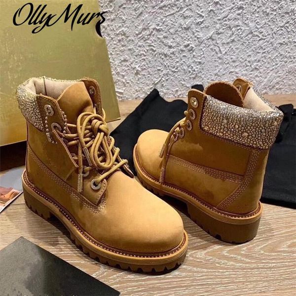 

boots 2021 women comfortable lace up genuine leather khaki platform, Black