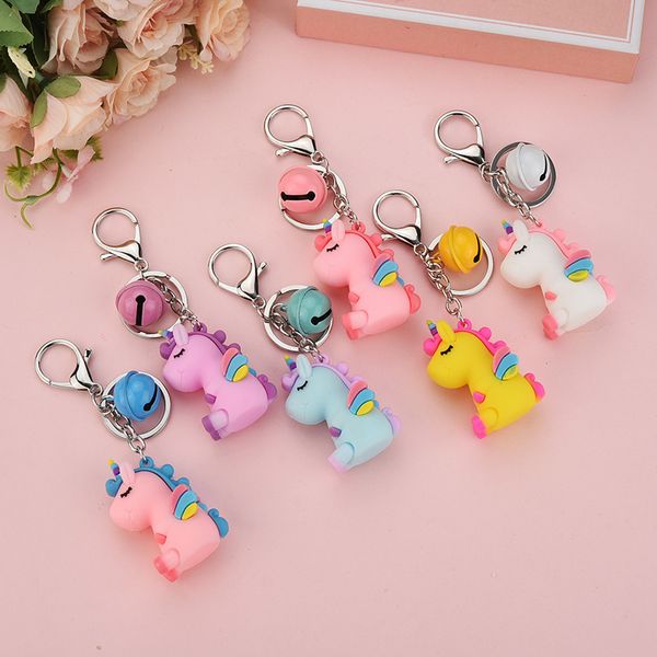 

2021 fashion keychain pvc soft plastic cartoon cute unicorn key chain creative pendant exquisite car accessories bag pendant, Slivery;golden