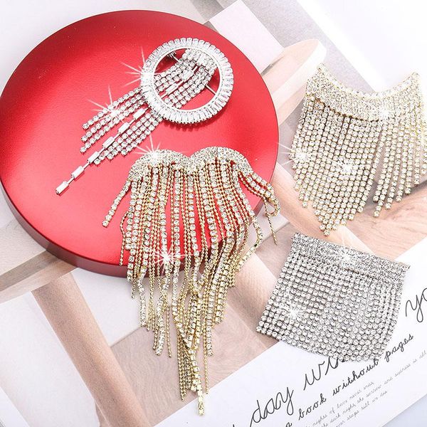 

pins, brooches trendy geometric full crystal tassel for women men rhinestone chain scarf buckle banquet office party brooch pins gifts, Gray