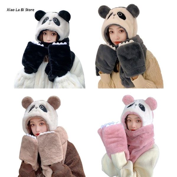 

hats, scarves & gloves sets xxfd panda hat windproof scarf one piece soft plush feel children winter warm hooded cozy party costume head, Blue;gray