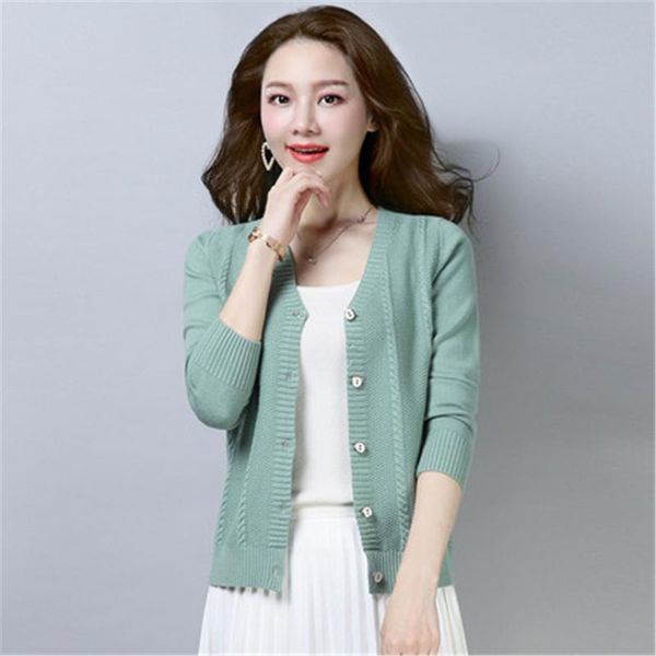 

women's knits & tees korean style v neck sweater coat plus size fashion 2021 spring cardigan women elegant solid single breasted knitt, White