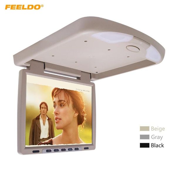 

car video feeldo dc12v 14.1" inch tft lcd roof mounted monitor flip down 2-way input 3-color #am1290